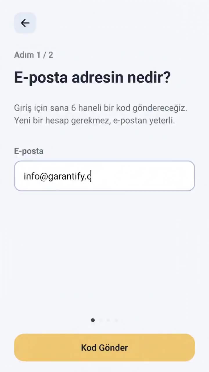 Garantify kayıt ekranı: E-posta adresin nedir?